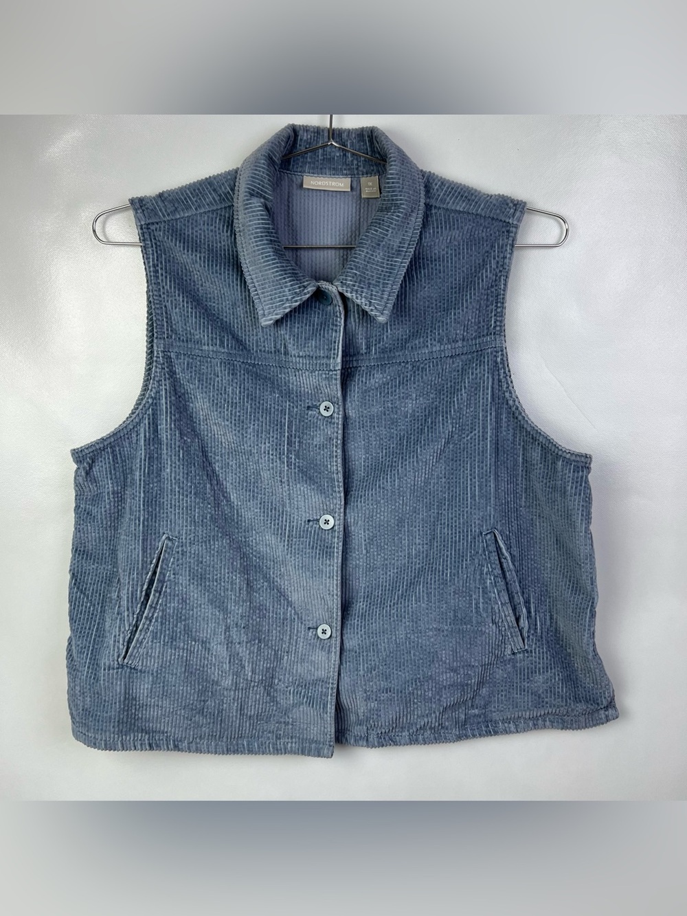 Nordstrom Women Blue Button Up Collared Corduroy Vest Size 1X 100% Cotton